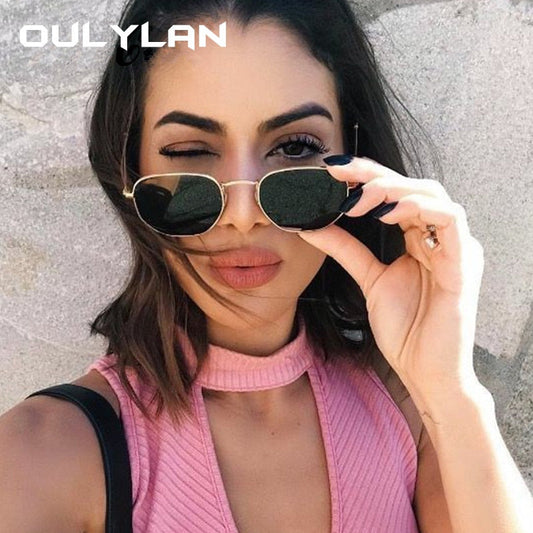 Oulylan Vintage Polygon sluneční brýle Ženy Muži Značka Kovový rám Sluneční brýle Dámské UV400 Dámské Luxusní Polygonální sluneční brýle Muž
